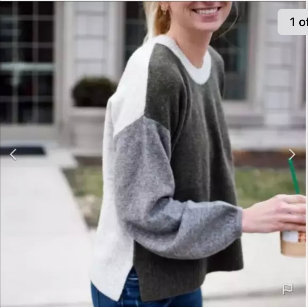 Madewell Sz L Payton Coziest Yarn Colorblock Sweater Gray Green Alpaca Large
